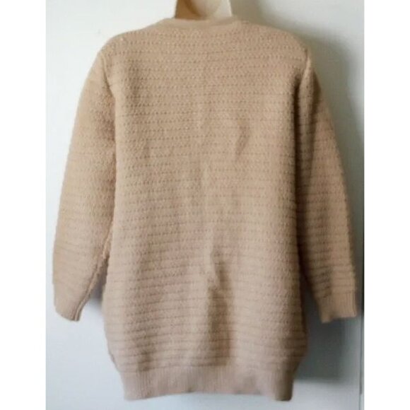 Oversized Long Textured Cardigan S Tan Metal Logo Buttons - Picture 2 of 7